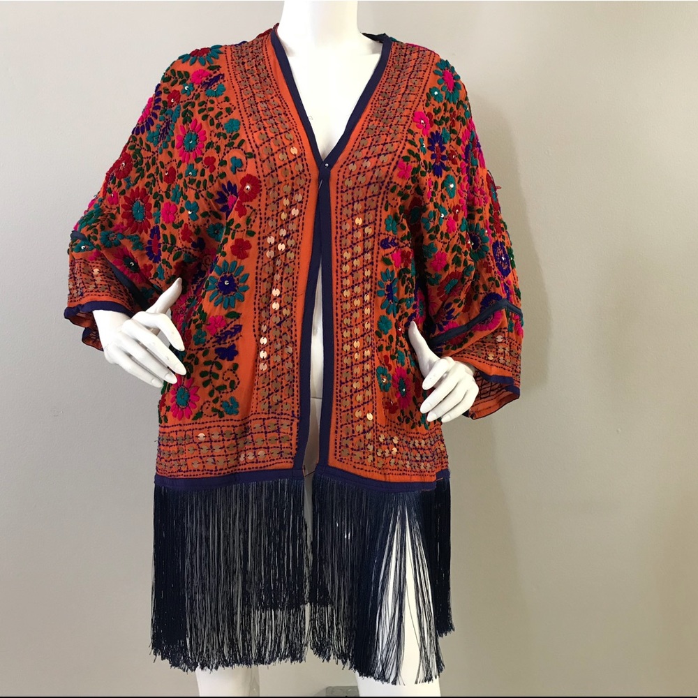 Beautiful Embroidered Fringe Orange Robe/Jacket